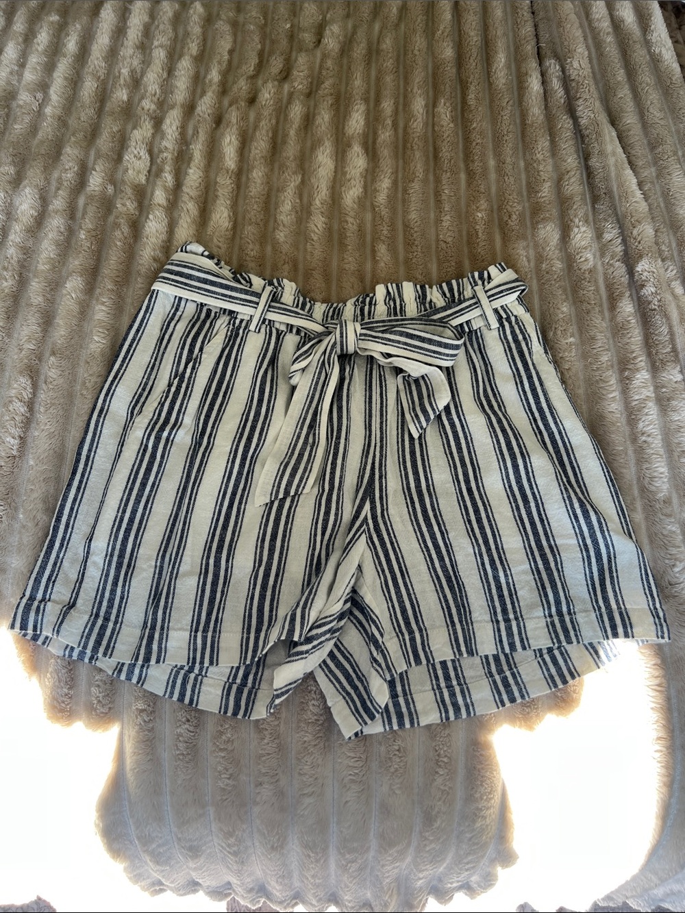 J. Crew Factory Blue and White Striped Paperbag Waist Shorts